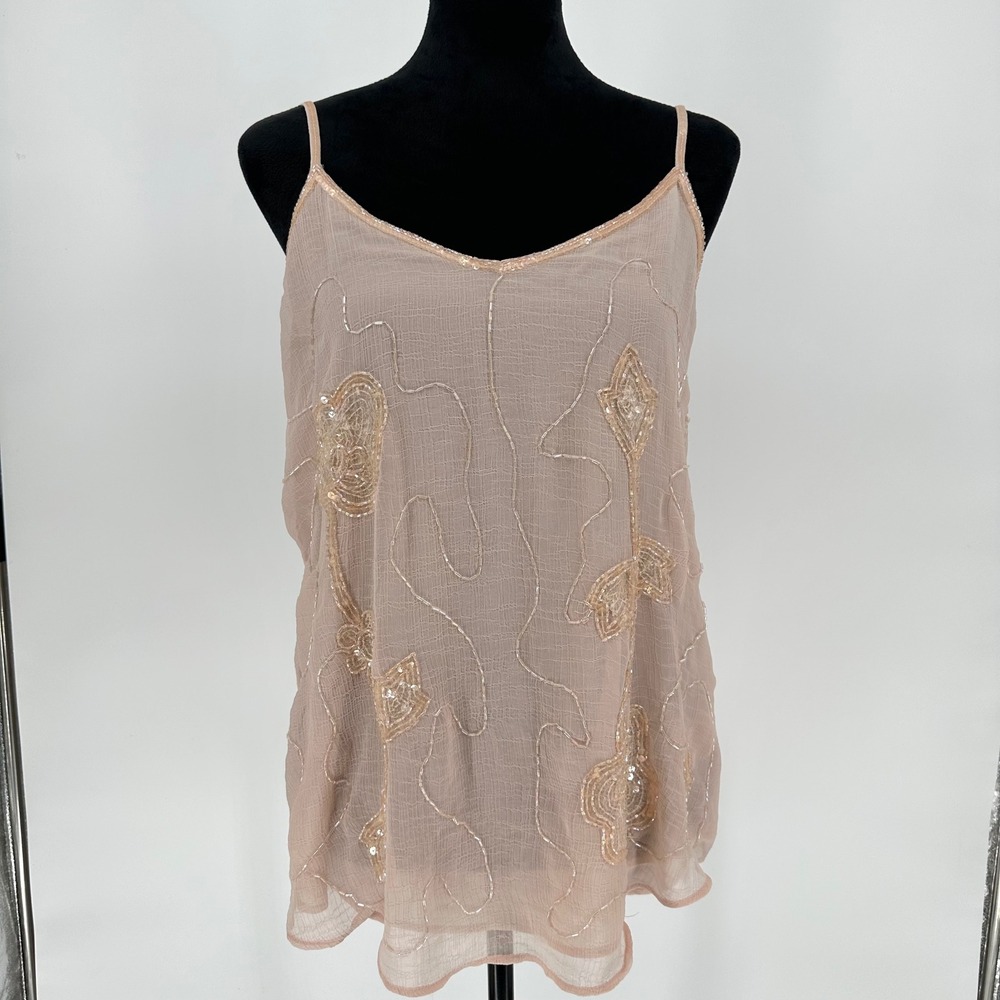 Y2K Temperance Pink Sheer Cami Camisole Beaded Sequin Tank Top High Low Fairy  M
